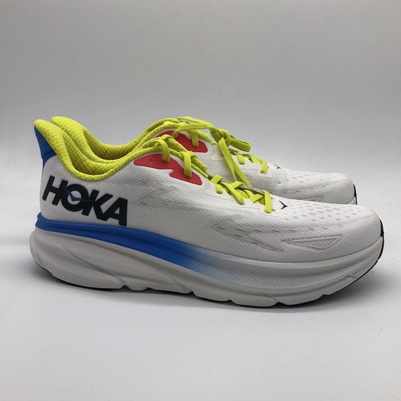 Mens Clifton 9 Hoka White/Blue/Yellow 1127895/BVR NWB - Picture 3 of 6